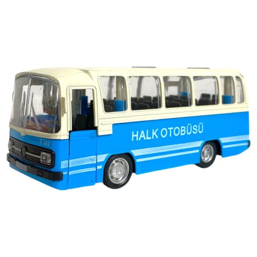 Fém busz, el., hang+fény, 15 cm, 3 szín, 12 db/disp. Gombel.