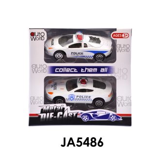 Fém rendőrautó szett, 2 db, 4 féle, 13x12 cm méretben.