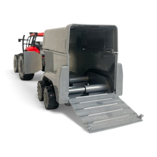 Fém traktor, lószállító, felnyitható motorháztető, 2 szín, 32x12 cm dob.