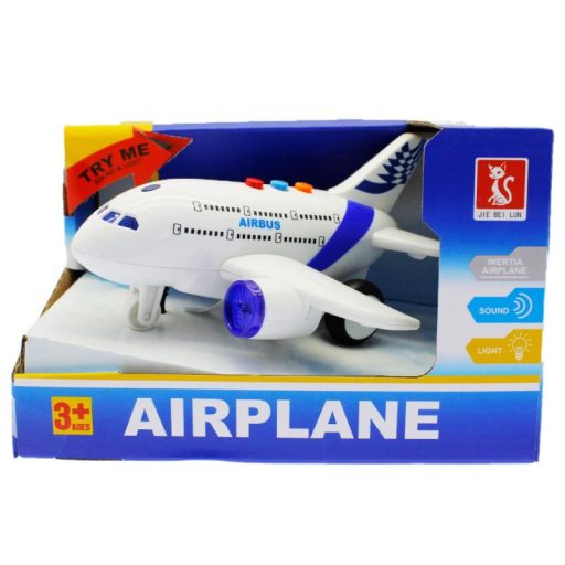 Repülőgép, el., hang+fény, lend., 2 szín, 20x13 cm dob. gombel.
