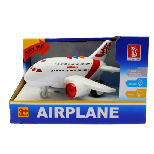 Repülőgép, el., hang+fény, lend., 2 szín, 20x13 cm dob. gombel.