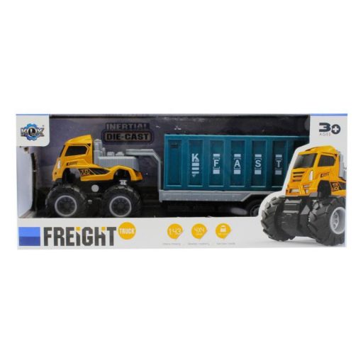 Fém teherautó, konténerszállító, lend., 2 szín, 30x13 cm dob.