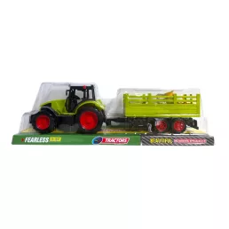   Traktor klt., hátul pótkocsi,+ 3 vadállat, Lend., 40x13 cm plf.