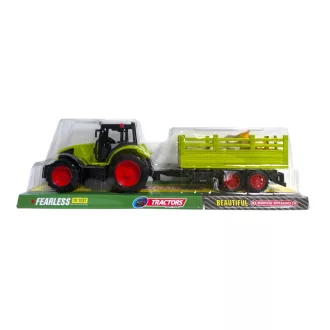   Traktor klt., hátul pótkocsi,+ 3 vadállat, Lend., 40x13 cm plf.