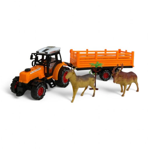 Traktor utánfutóval, 2 állatfigurával, 2 színben, 45x13 cm