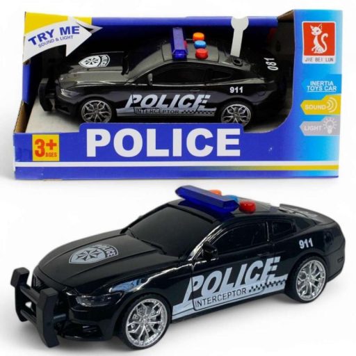 Rendőrautó hang- és fényhatásokkal, lendkerekes, 21x11 cm