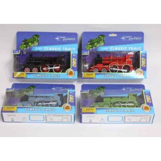 Fém mozdony, hang- és fényhatásokkal, 20x9 cm, dobozos.