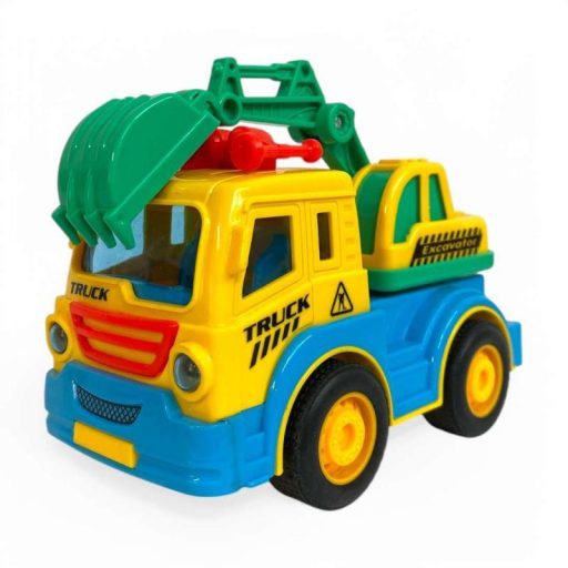 Teherautó munkagépes játék, valósághű hang- és fényhatásokkal.