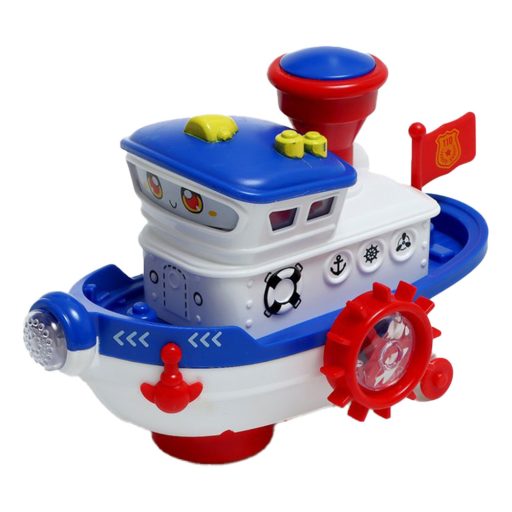 Hajó formájú, zenélő és világító bébi játék, 21x13 cm.