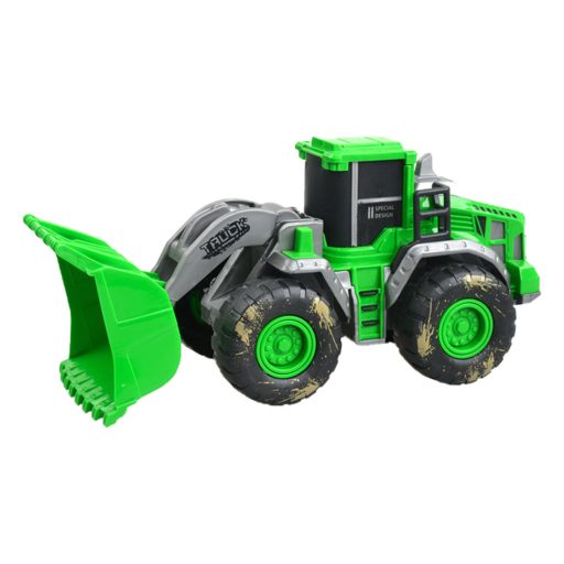 Traktor, elöl szerk., hátul pótkocsi, lend., saras kerekű, 3 féle, 25x9 cm dob.