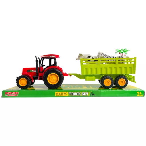 Traktor klt., hátul állatszállító, lend., 2 szín, 38x12 cm plf.