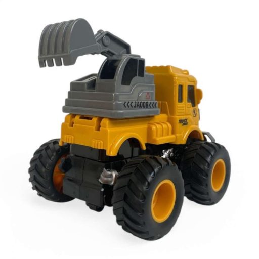 Teherautó, munkagépes, markoló, ütközéskor felugrik, lend.,gumikerék, 13x13 cm dob.