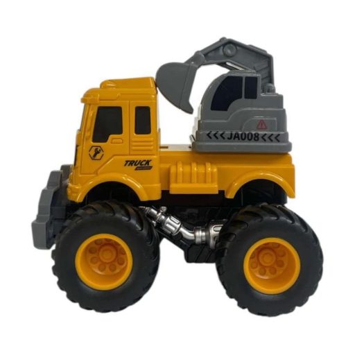 Teherautó, munkagépes, markoló, ütközéskor felugrik, lend.,gumikerék, 13x13 cm dob.