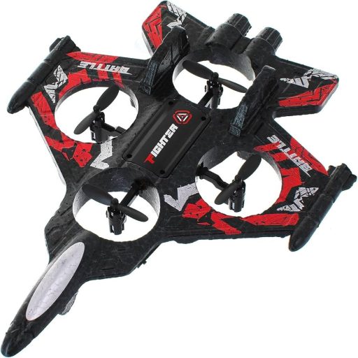 R/C drón, vadászrepülőgép, el., vil., USB töltős, 2 szín, 36x25 cm dob.