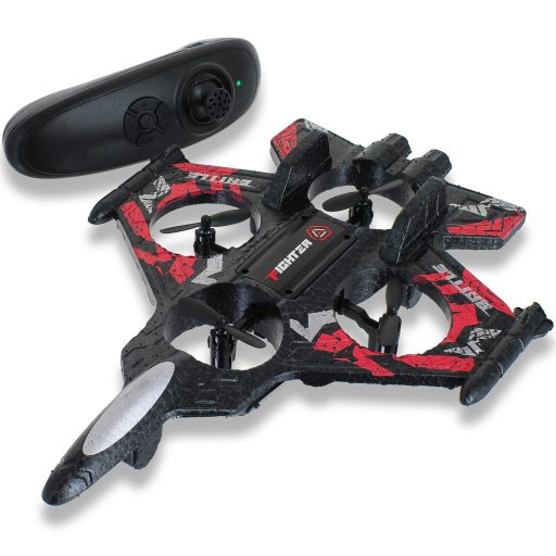 R/C drón, vadászrepülőgép, el., vil., USB töltős, 2 szín, 36x25 cm dob.