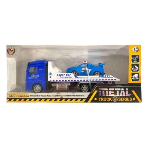 Fém autószállító játékszett, 3 féle autóval, hátrahúzós funkcióval.