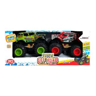   Autó klt., el. igazi hang+fény, 2 db terepjáró, karosszéria vil., fóliatestű, gumikerék, lend., 28x12 cm dob. Gombel.