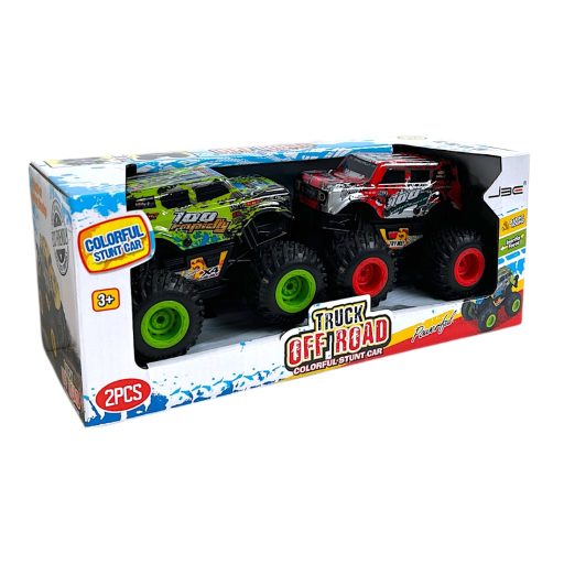 Autó klt., el. igazi hang+fény, 2 db terepjáró, karosszéria vil., fóliatestű, gumikerék, lend., 28x12 cm dob. Gombel.