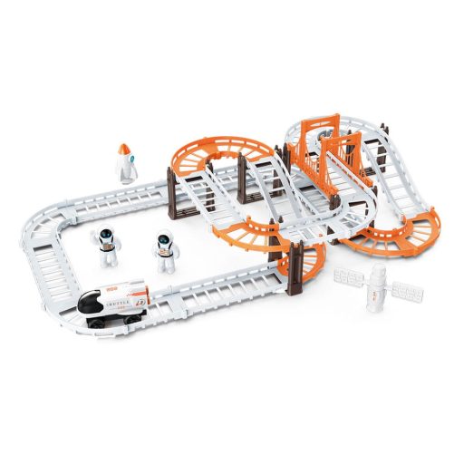 Autópálya összeépítős klt., el., űrhajó, űrállomás, + 2 űrhajós fig,. +kieg, 35x25 cm dob.