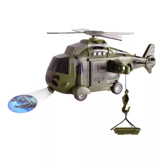   Katonai helikopter: hang, fény, projektor, 24x15 cm-es méret.
