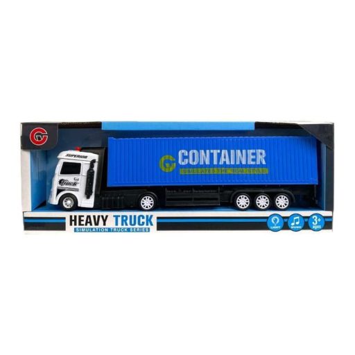 Teherautó hanggal és fénnyel, 3 színben, 35x12 cm méretben.