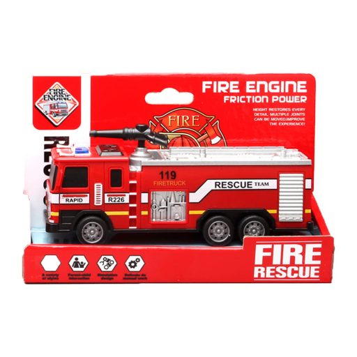 Tűzoltó autó, lend., létrás, 2 féle, 19x12 cm hátfalas dob.