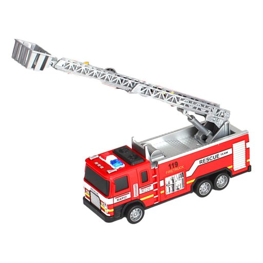 Tűzoltó autó, lend., létrás, 2 féle, 19x12 cm hátfalas dob.