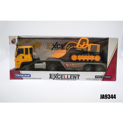 Autószállító, munkagépet szállít, lánctalpas, 2 szín, 31x13 cm dob.