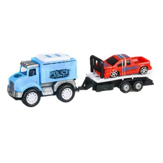   Autószállító, + 1 autó, utánfutón, lend., 4 féle, 28x9 cm dob.