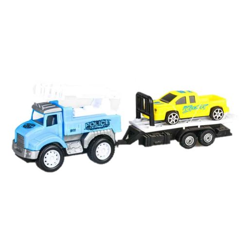 Autószállító, + 1 autó, utánfutón, lend., 4 féle, 28x9 cm dob.