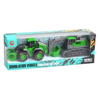   Traktor klt., 2 db, elöl szerk., Kerekes/ lánctalpas, saras, lend.,3 féle, 25x9 cm dob.