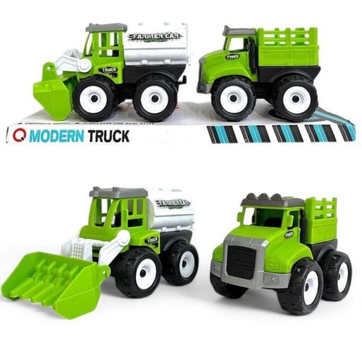 Teherautó készlet: 2 db tartályos, lendkerekes, 29x12 cm