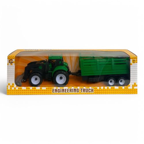 Traktor elöl szerk. hátul pótkocsi, lendkerekes, 35x10 cm