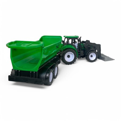 Traktor elöl szerk, hátul pótkocsi, lendkerekes, 49x13 cm