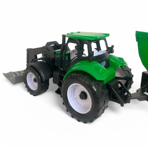 Traktor elöl szerk, hátul pótkocsi, lendkerekes, 49x13 cm