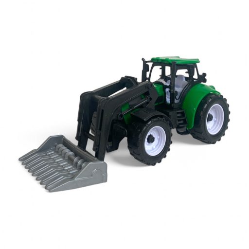 Traktor elöl szerk, hátul pótkocsi, lendkerekes, 49x13 cm