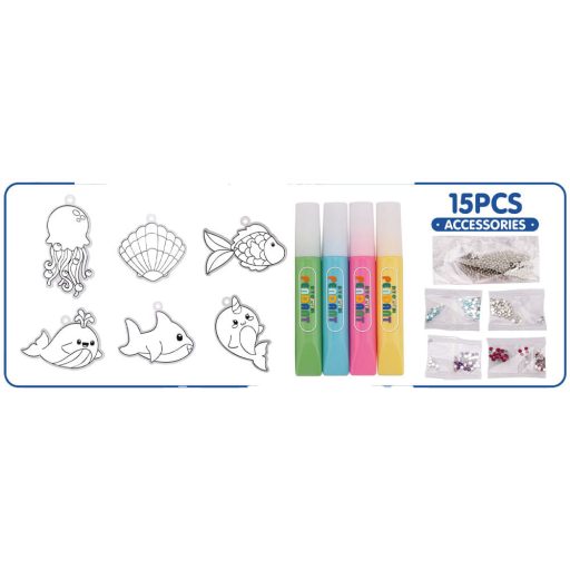 Ablakdísz készlet tengeri állatokkal, 6 figura, 4 filctollal.