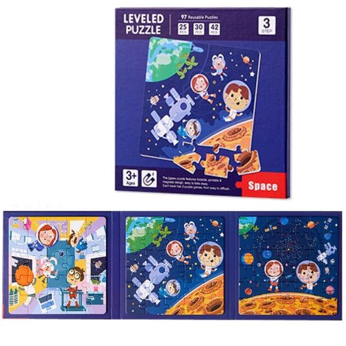 3 db mágneses puzzle szett világűr témában gyerekeknek.