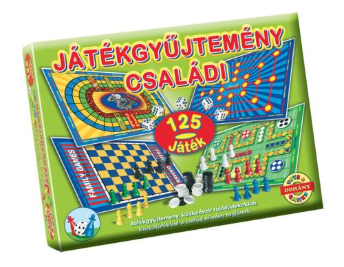 125 játékos családi társasjáték gyűjtemény, szórakozás mindenkinek.