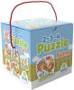 Vegyes 2-4 db-os puzzle szett, 11x11x11 cm, színes dobozban.