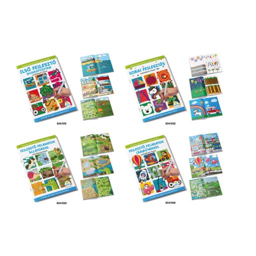 Fejlesztő feladatok munkafüzet, vegyes témák, 21x30 cm méretben.