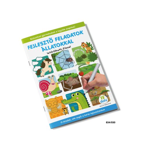 Fejlesztő feladatok munkafüzet, vegyes témák, 21x30 cm méretben.