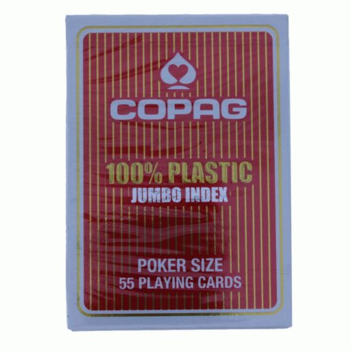 Kiváló minőségű piros Copag pókerkártya, nagy indexekkel.