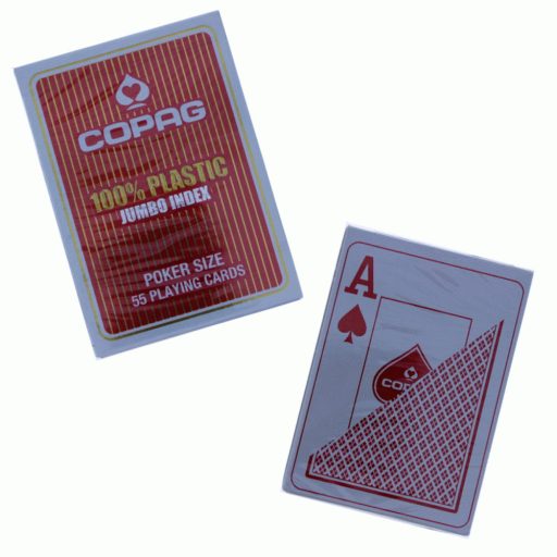 Kiváló minőségű piros Copag pókerkártya, nagy indexekkel.