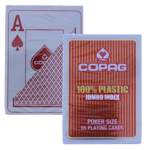 Kiváló minőségű piros Copag pókerkártya, nagy indexekkel.