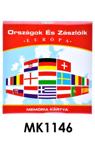 Európa országai és zászlói memória kártyajáték gyerekeknek.
