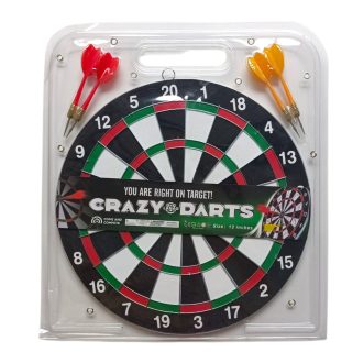 Darts klt., 30 cm átm., 4 db fém nyíl, 34x37 cm shell