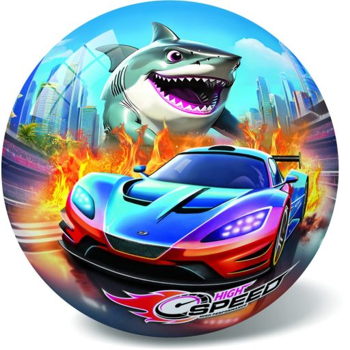 Gyors autós labda, 23 cm-es, élénk színekben, gyerekeknek.