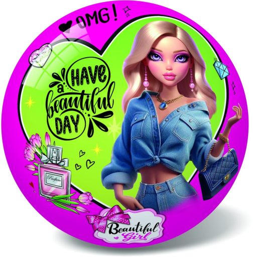 Színes 'Beautiful girl' labda, 23 cm, játék és sportoláshoz