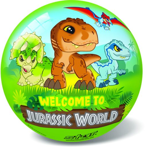 Jurassic World mintás labda, 14 cm-es, gyermekeknek ajánlott.